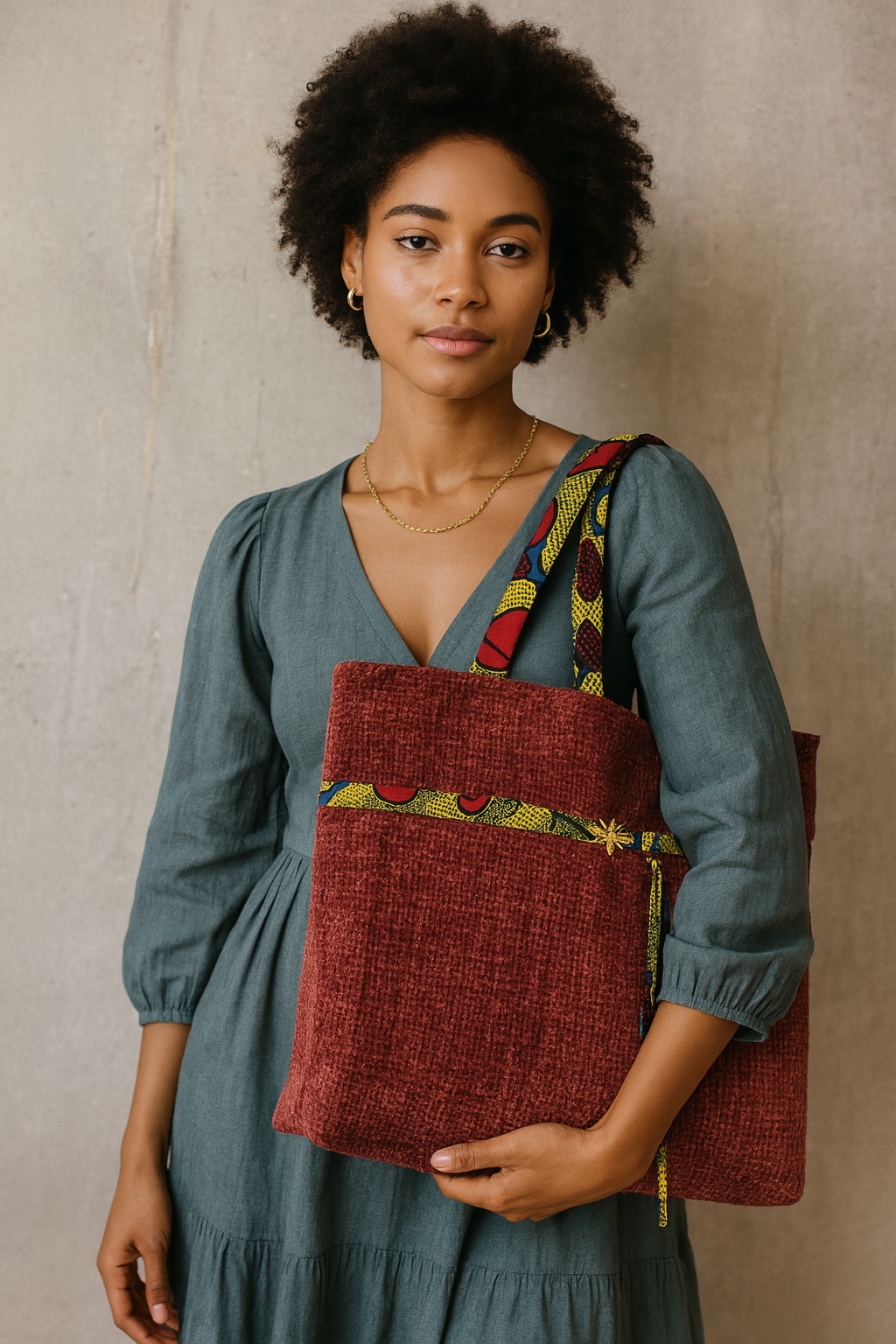 Sac “Rouge Ikoyi” – Velours texturé & finitions wax nouées