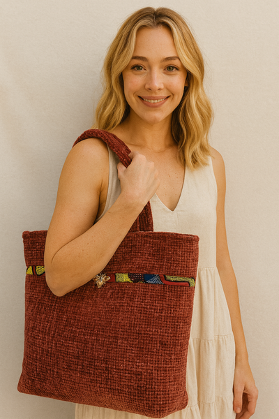Sac "Velours Soleil" – Rouge brique & détail wax