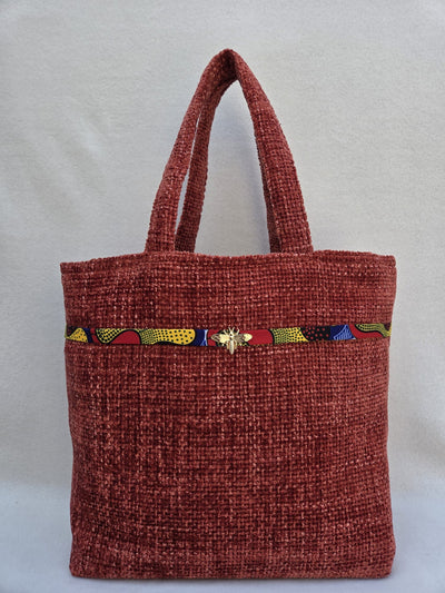 Sac "Velours Soleil" – Rouge brique & détail wax