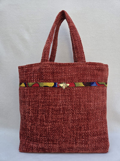 Sac "Velours Soleil" – Rouge brique & détail wax