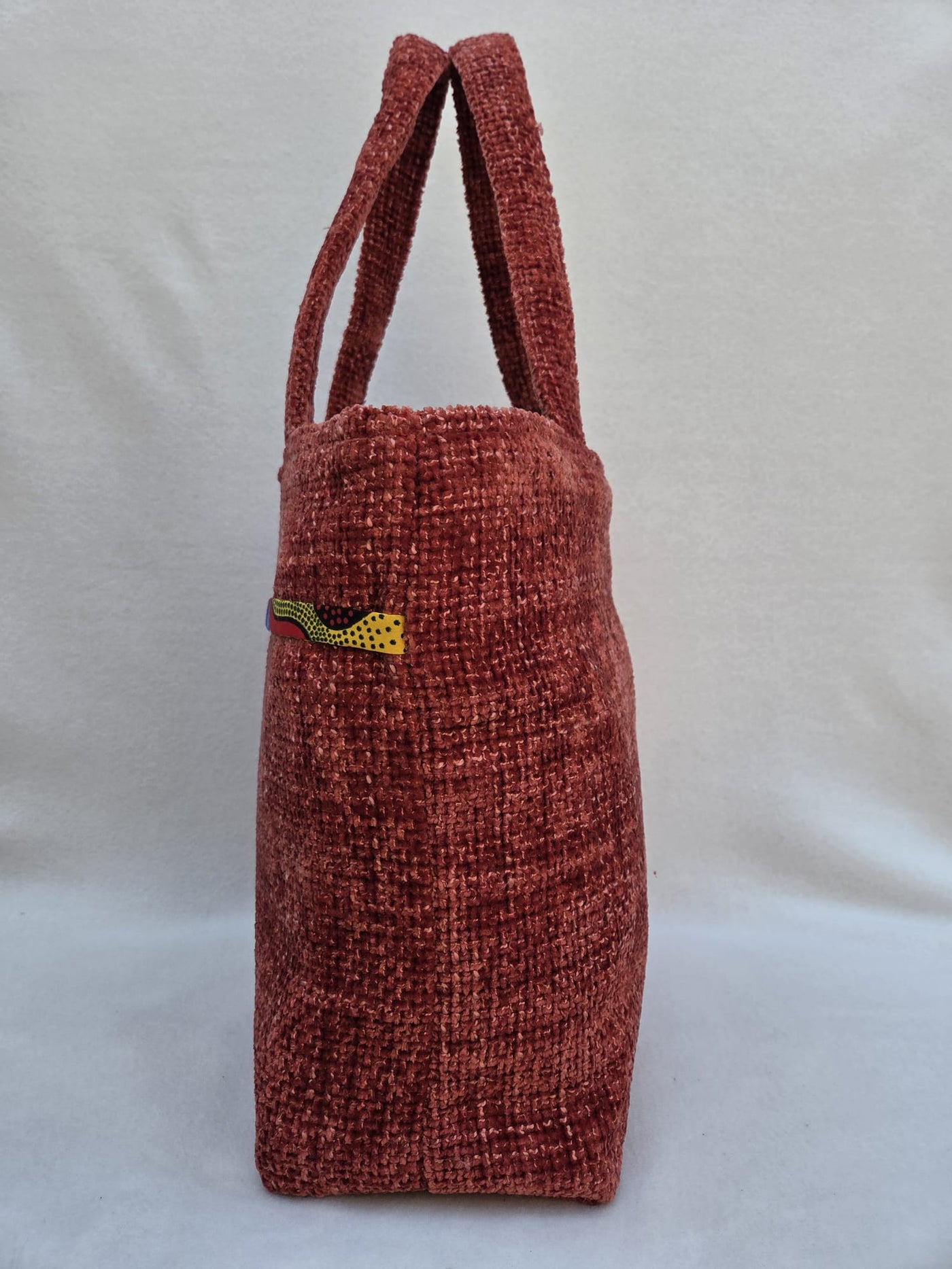 Sac "Velours Soleil" – Rouge brique & détail wax