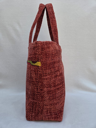 Sac "Velours Soleil" – Rouge brique & détail wax