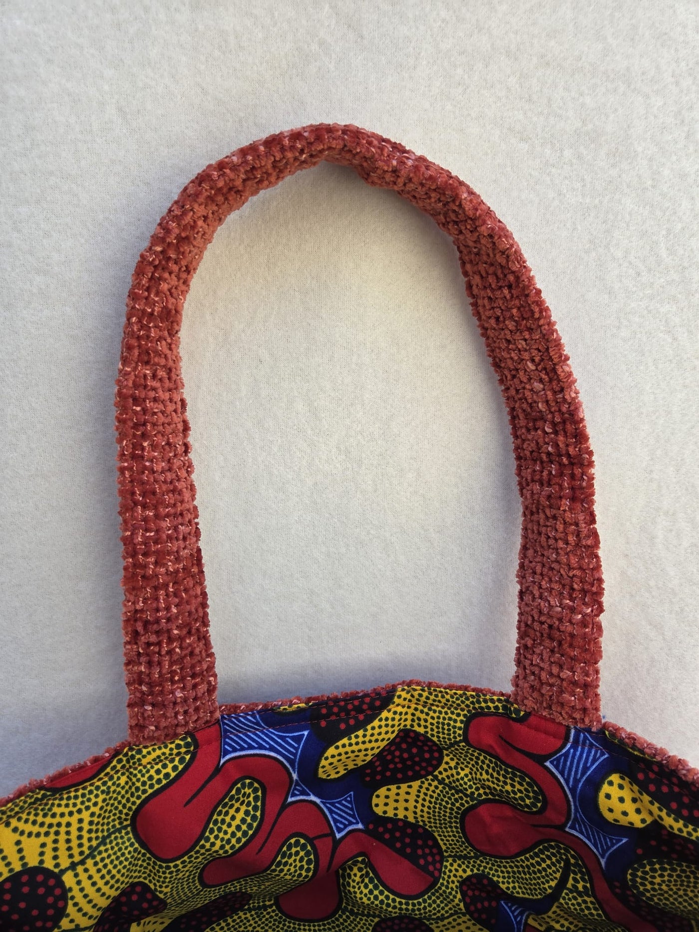 Sac "Velours Soleil" – Rouge brique & détail wax