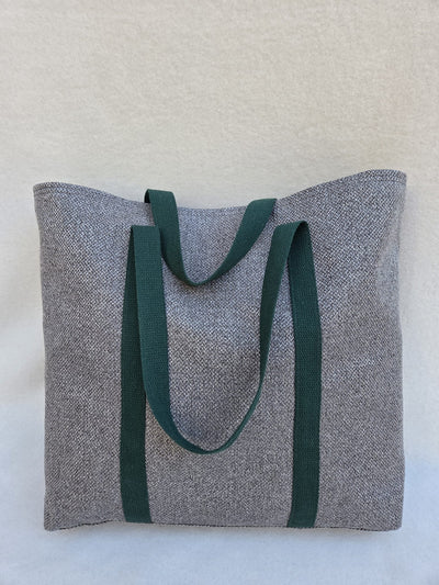 Sac “Gris Camden” – Toile texturée & anses vert forêt