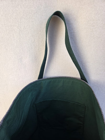 Sac “Gris Camden” – Toile texturée & anses vert forêt