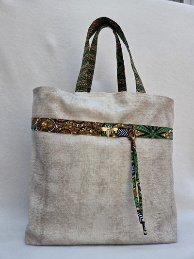 Sac “Savane Libre” – Lin texturé & détails wax vert