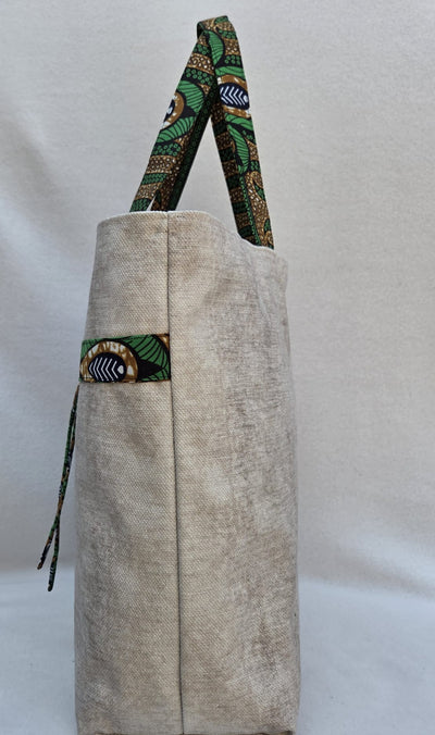 Sac “Savane Libre” – Lin texturé & détails wax vert