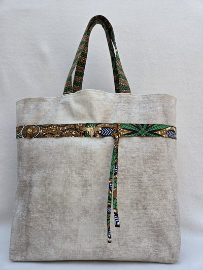 Sac “Savane Libre” – Lin texturé & détails wax vert
