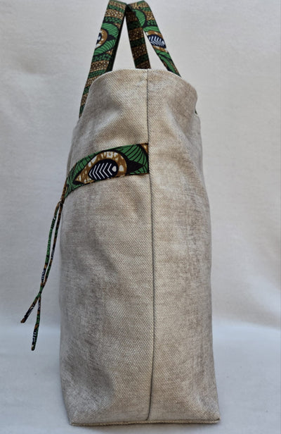 Sac “Savane Libre” – Lin texturé & détails wax vert