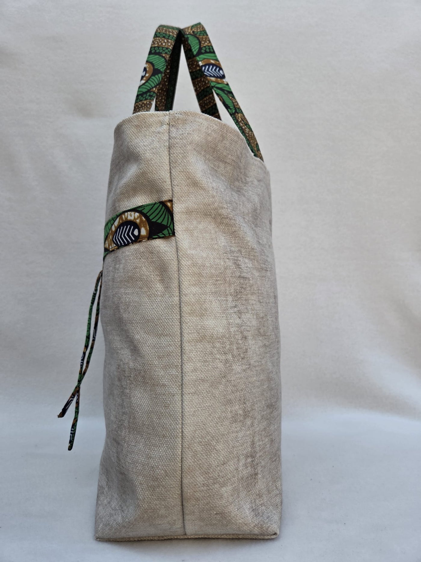 Sac “Savane Libre” – Lin texturé & détails wax vert