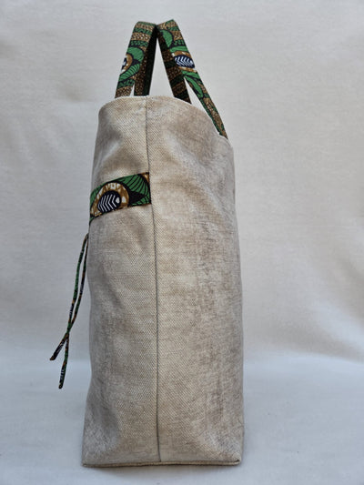 Sac “Savane Libre” – Lin texturé & détails wax vert