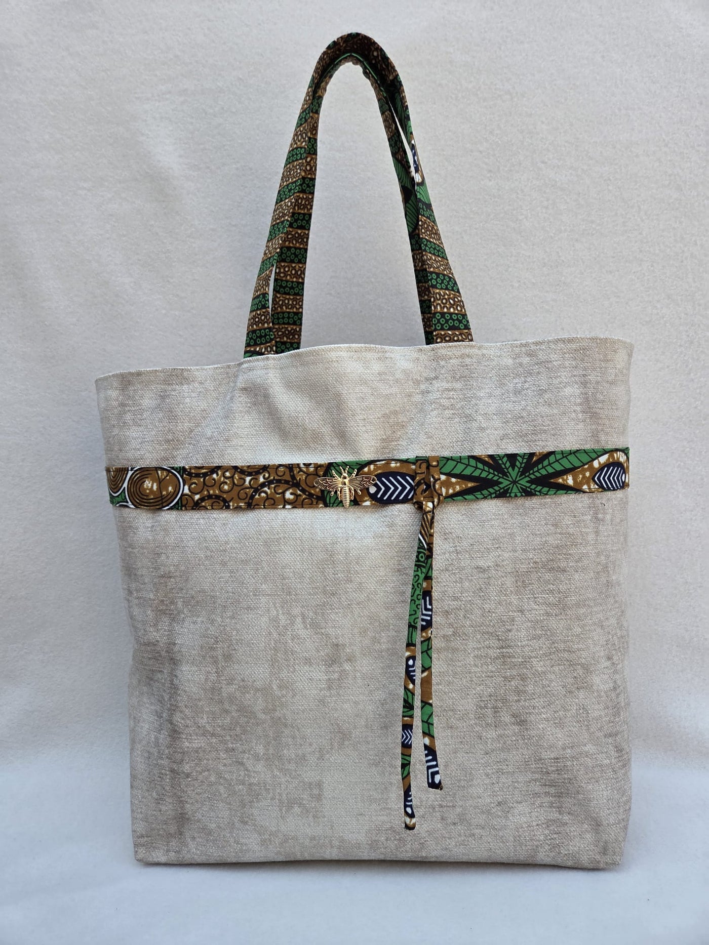 Sac “Savane Libre” – Lin texturé & détails wax vert