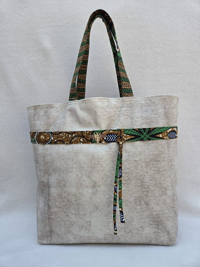 Sac “Savane Libre” – Lin texturé & détails wax vert