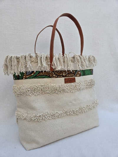 Sac “Terracotta Sauvage” – Coton brut & anses en cuir de vache