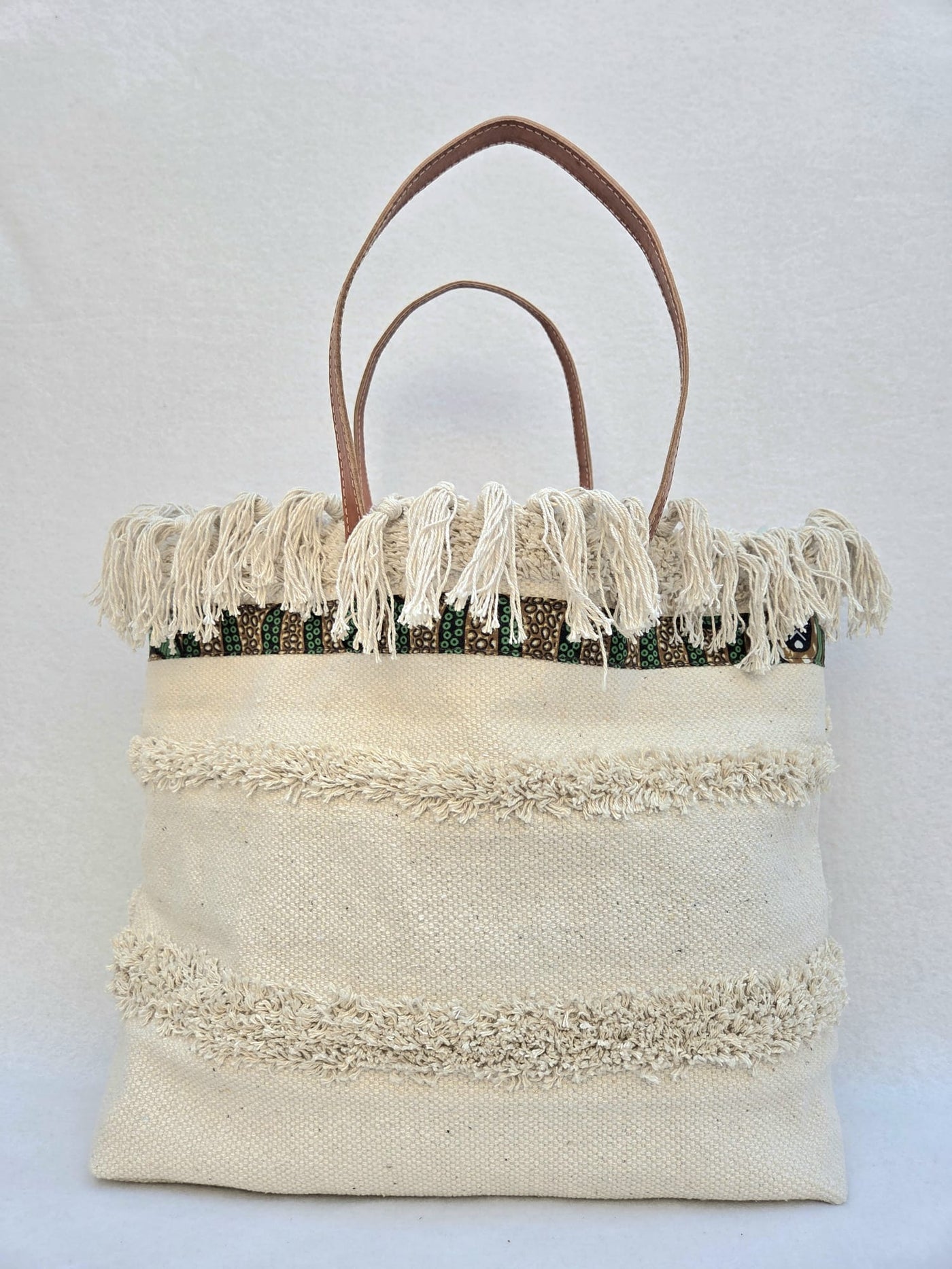 Sac “Terracotta Sauvage” – Coton brut & anses en cuir de vache
