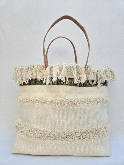 Sac “Terracotta Sauvage” – Coton brut & anses en cuir de vache