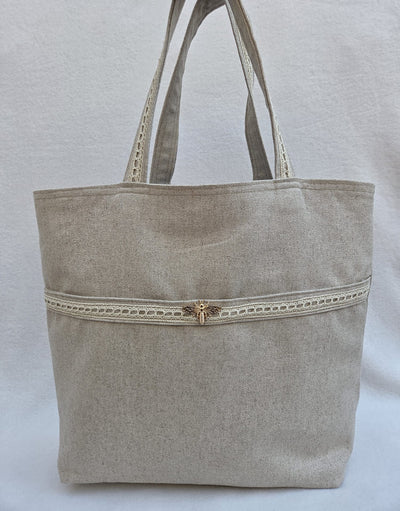 Sac “Écru Bohème” – Lin naturel & dentelle fine