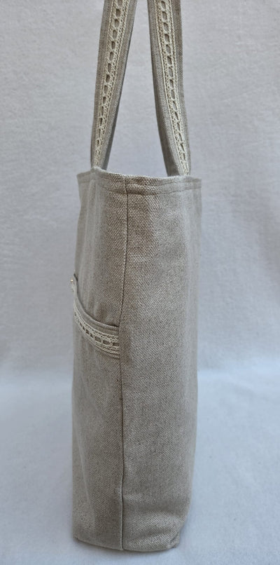 Sac “Écru Bohème” – Lin naturel & dentelle fine