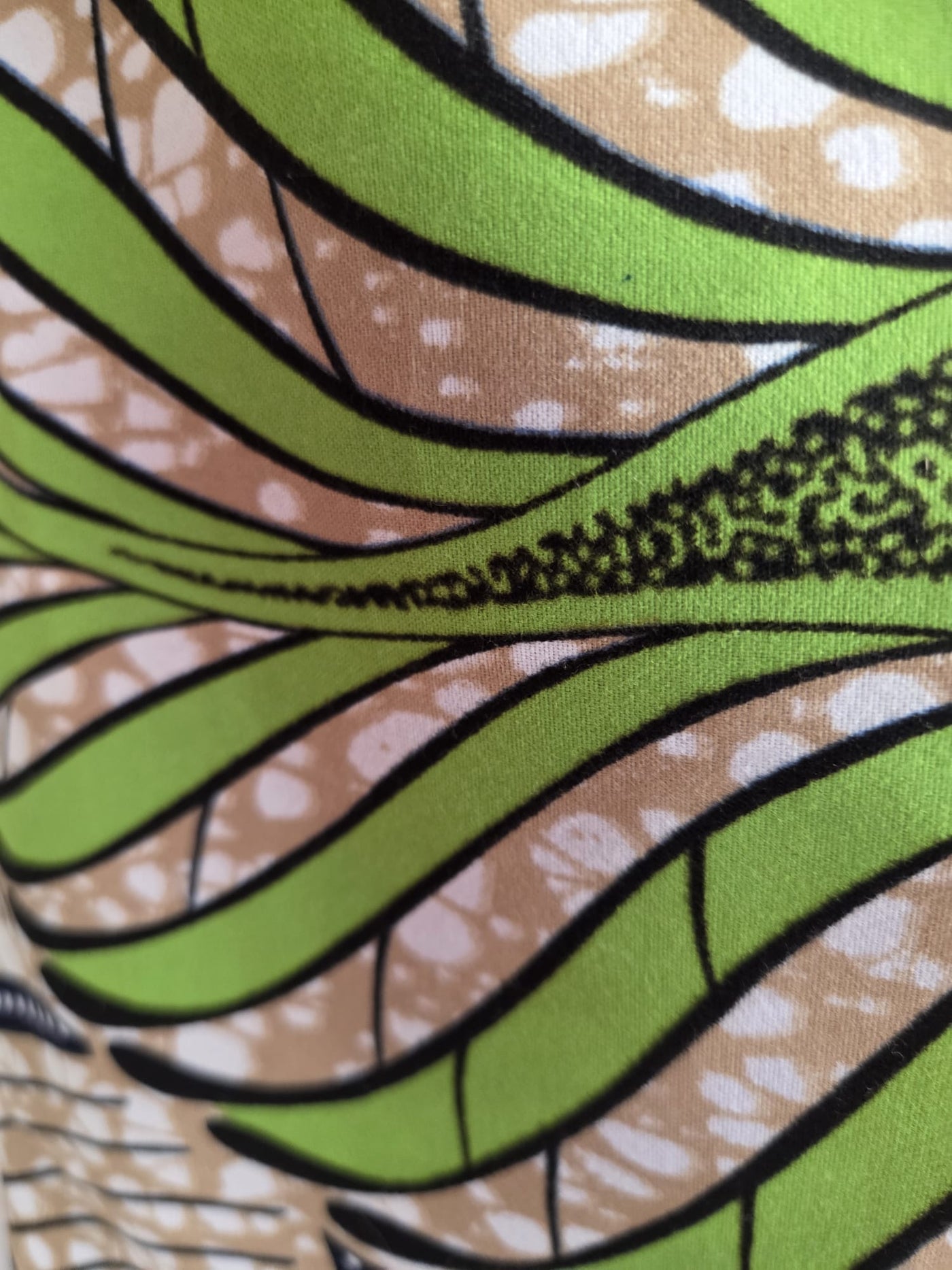 Sac “Feuilles d’Ataya” – Wax vert & anses en lin naturel