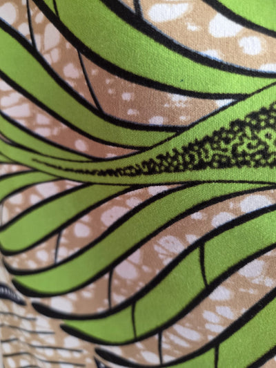 Sac “Feuilles d’Ataya” – Wax vert & anses en lin naturel