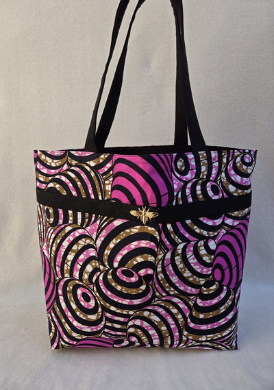 Sac “Pink Vibe” – Wax africain rose & bijou abeille