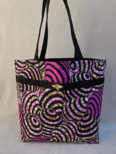 Sac “Pink Vibe” – Wax africain rose & bijou abeille