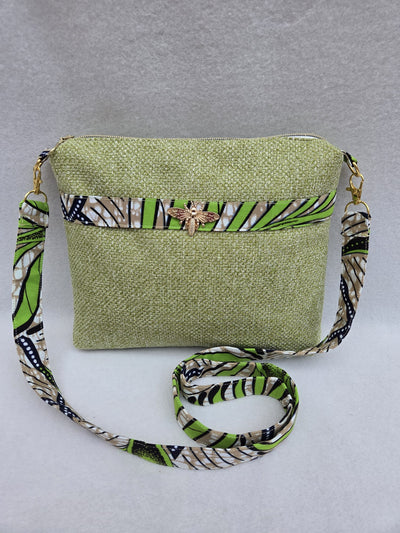 Sac “Anis Bohème” – Velours vert & wax végétal