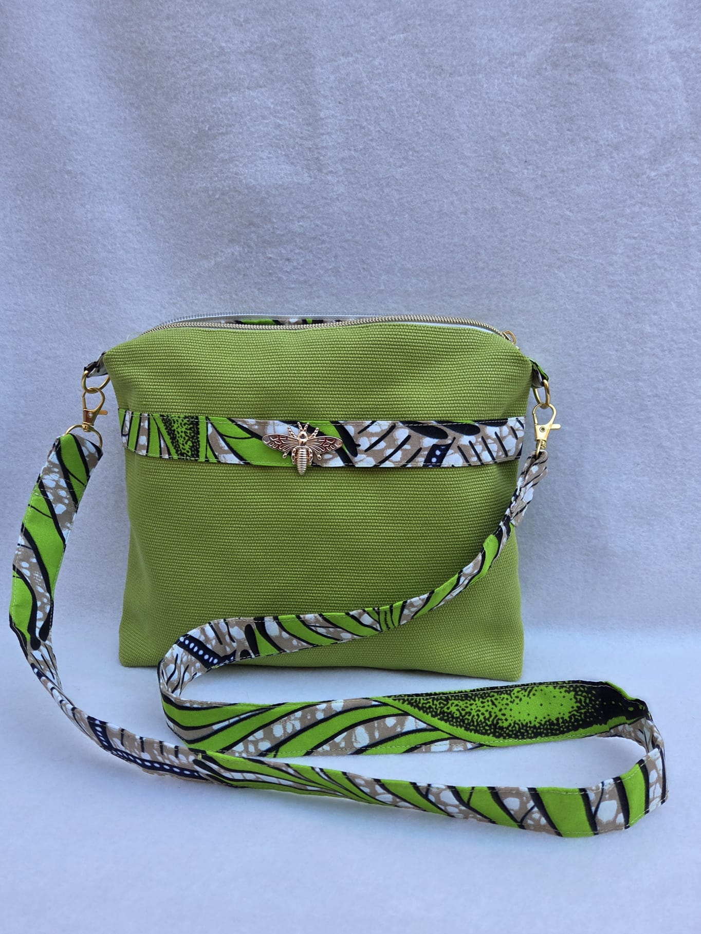 Sac “Jardin Tropical” – Toile vert citron & wax exotique