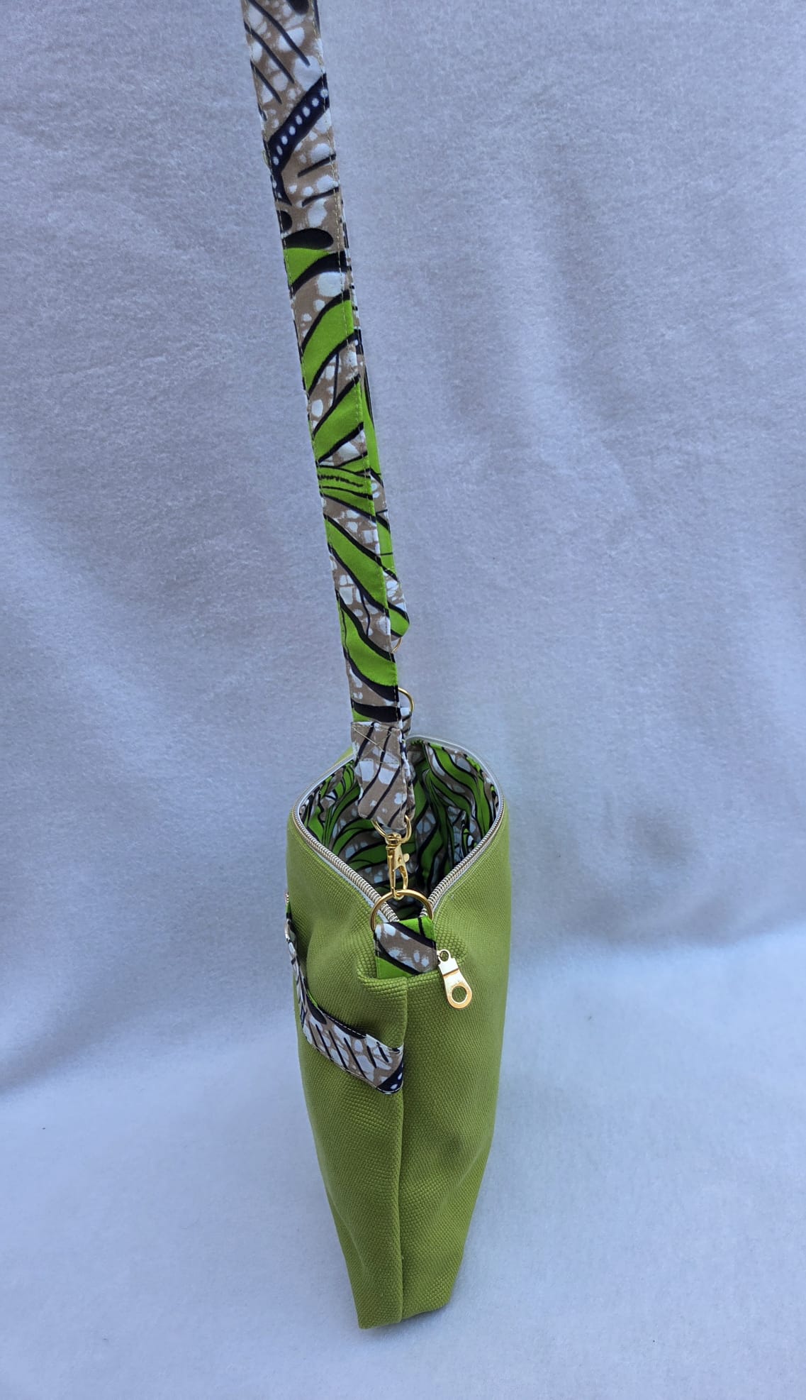 Sac “Jardin Tropical” – Toile vert citron & wax exotique